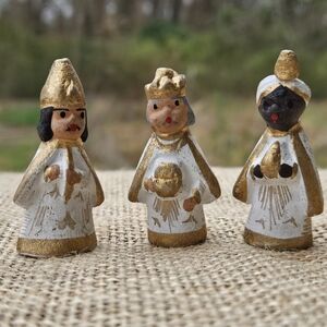 Three Kings or Magi Vintage Plaster or Pottery Nativity Figures Christmas Decor